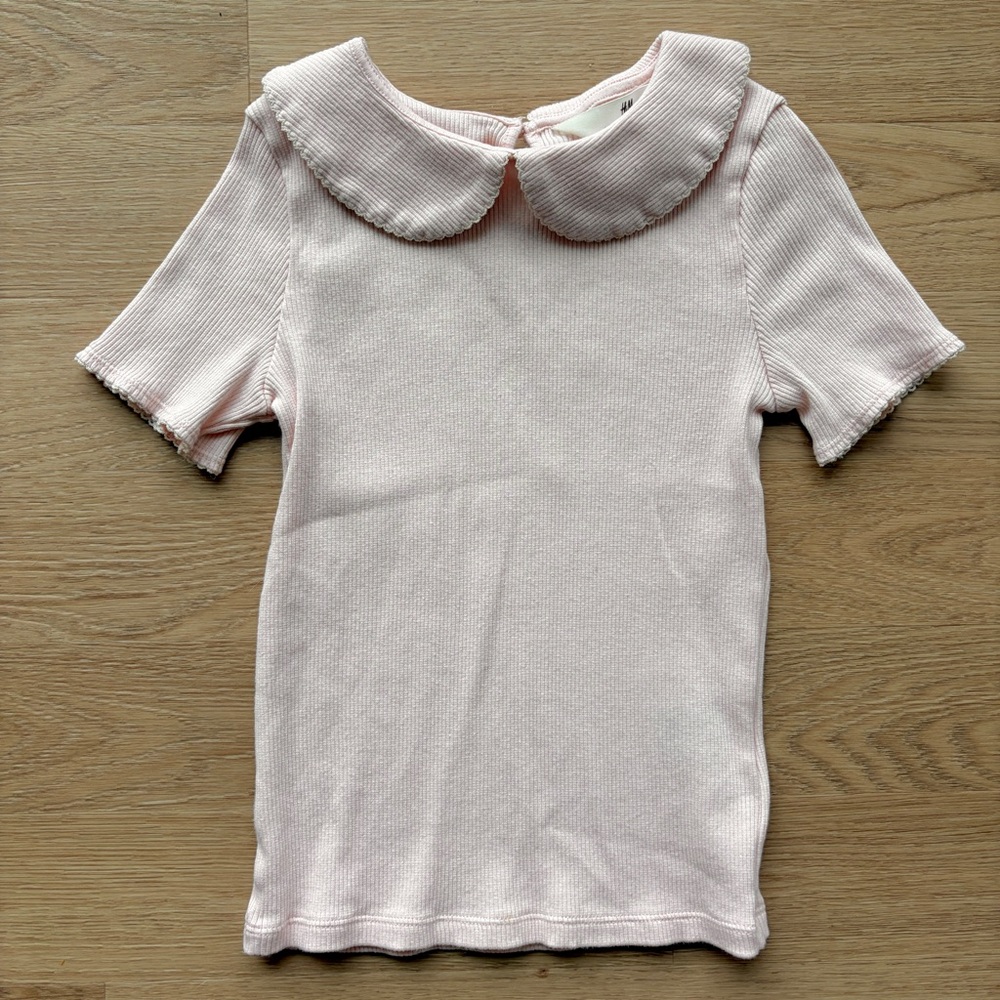 Girls' Pink Peter Pan Collar Ribbed Top